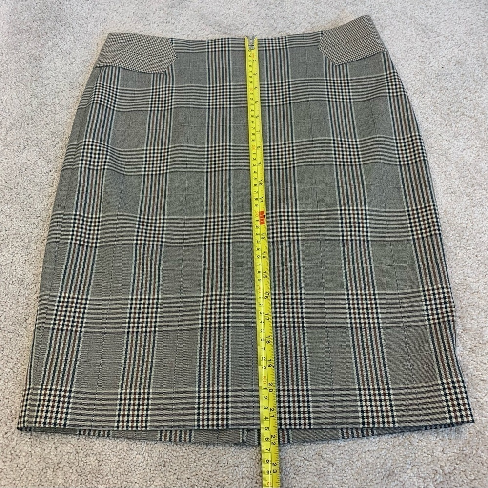 THE Limited brown black cream plaid check pencil skirt stretchy Sz 8 - Picture 11 of 14